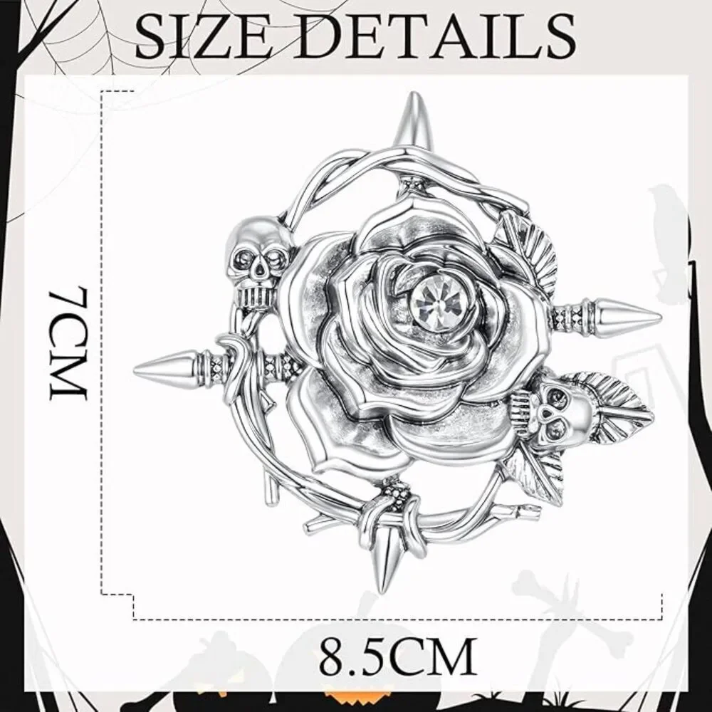 Women Vintage Crystal Brooch Lapel Pin Christmas Decorative Pins Rose Silver